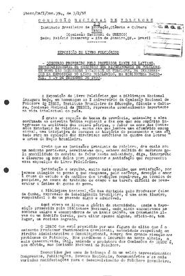 Comissão Nacional de Folclore - Doc. 394 - Discuros na inauguração da Exposição do Livro Folclórico